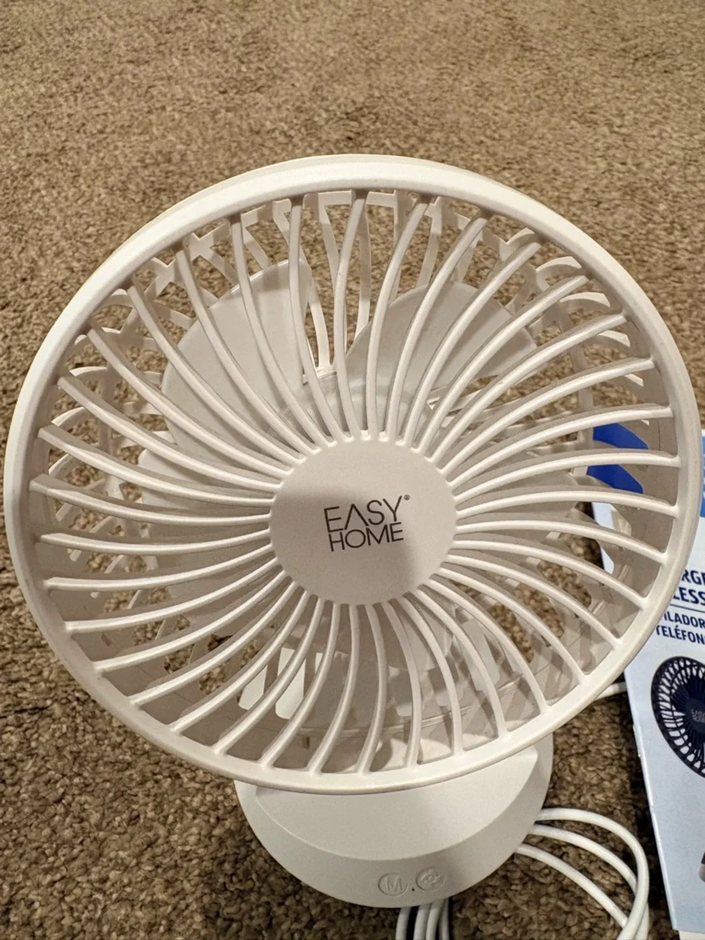 Easy Home White Rechargeable Desk Fan with Wireless Phone Charger
